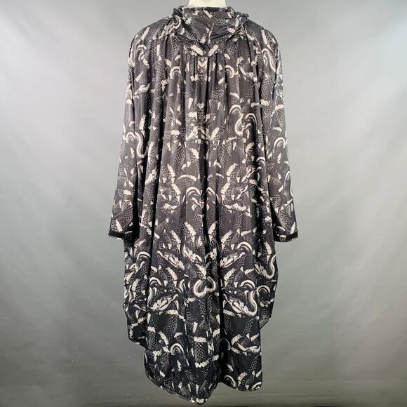 MARCELO BURLON Size M Black Grey Snake Polyamide Oversized Hooded Raincoat - Picture 4 of 8
